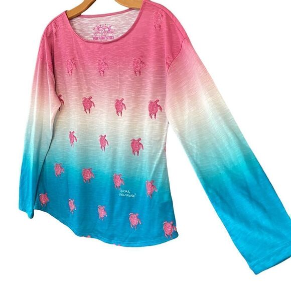 Leoma Lovegrove Sz S Pink Paint Series Ombre Turtle Pattern Long Sleeve T-Shirt - Picture 3 of 8